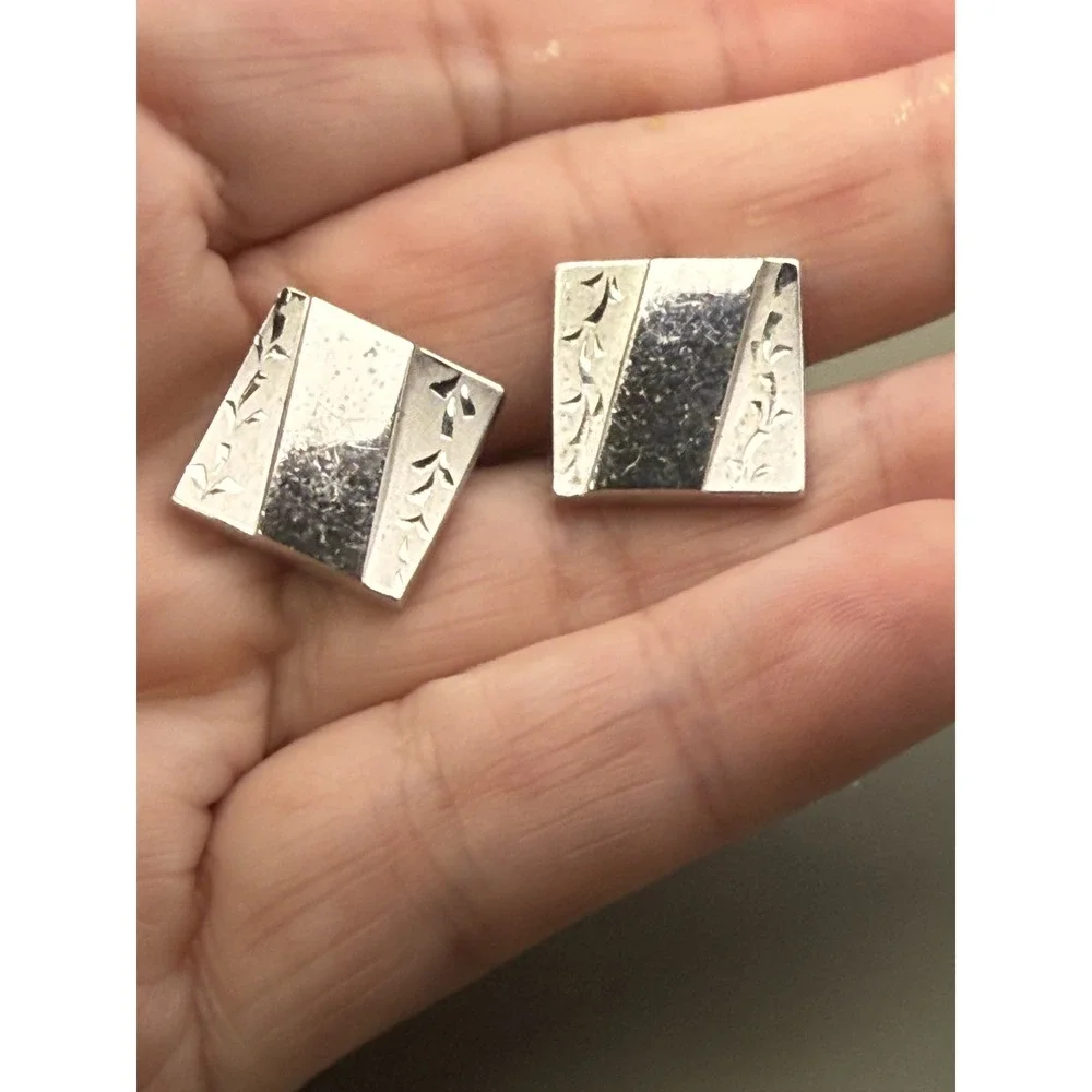 Anson Cufflinks Lot 2 Pair Mens Gold Silver Tone Etched Rectangular Bullet Back